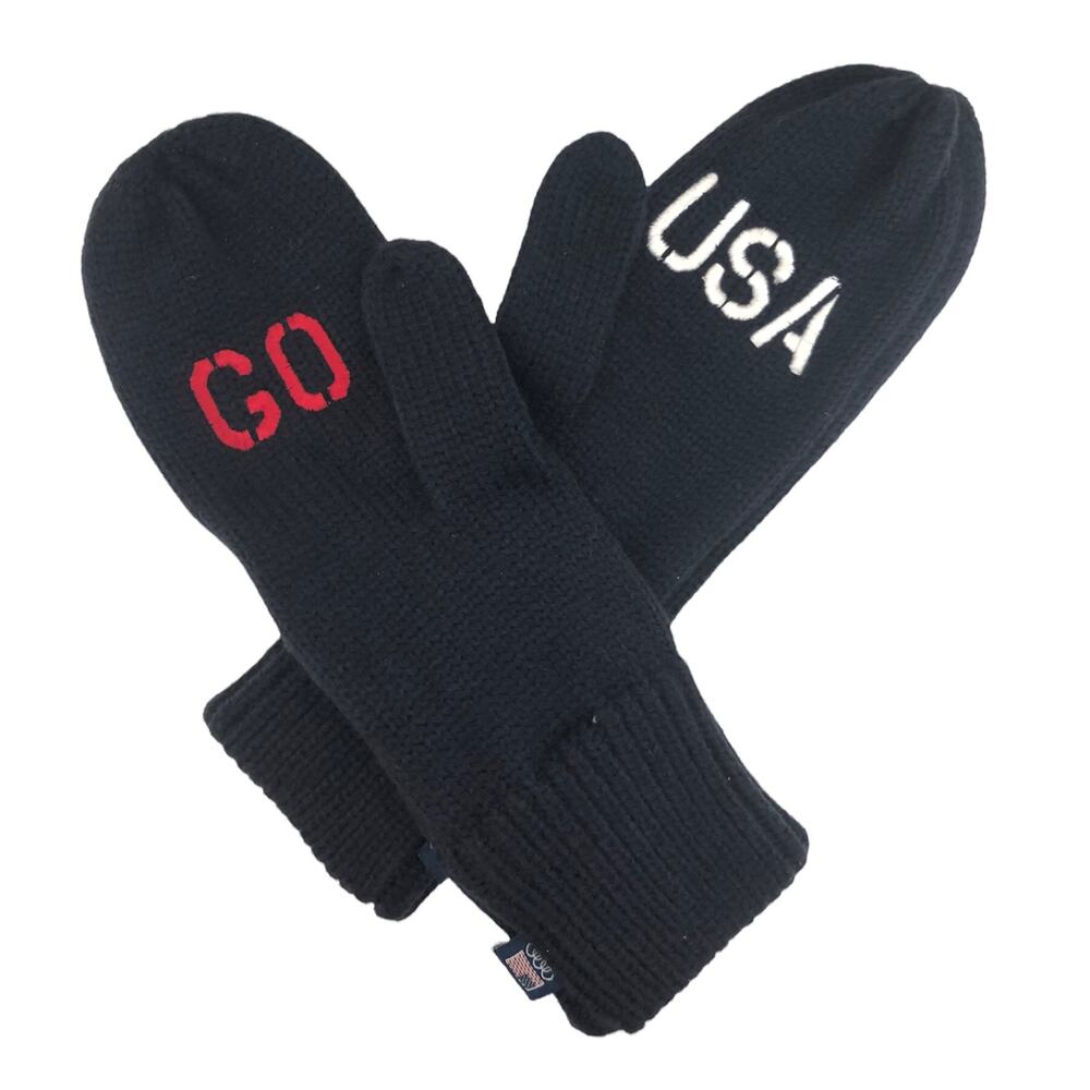 Mittens Olympic Team GO USA Embroidered Rib Knit Navy Patriotic